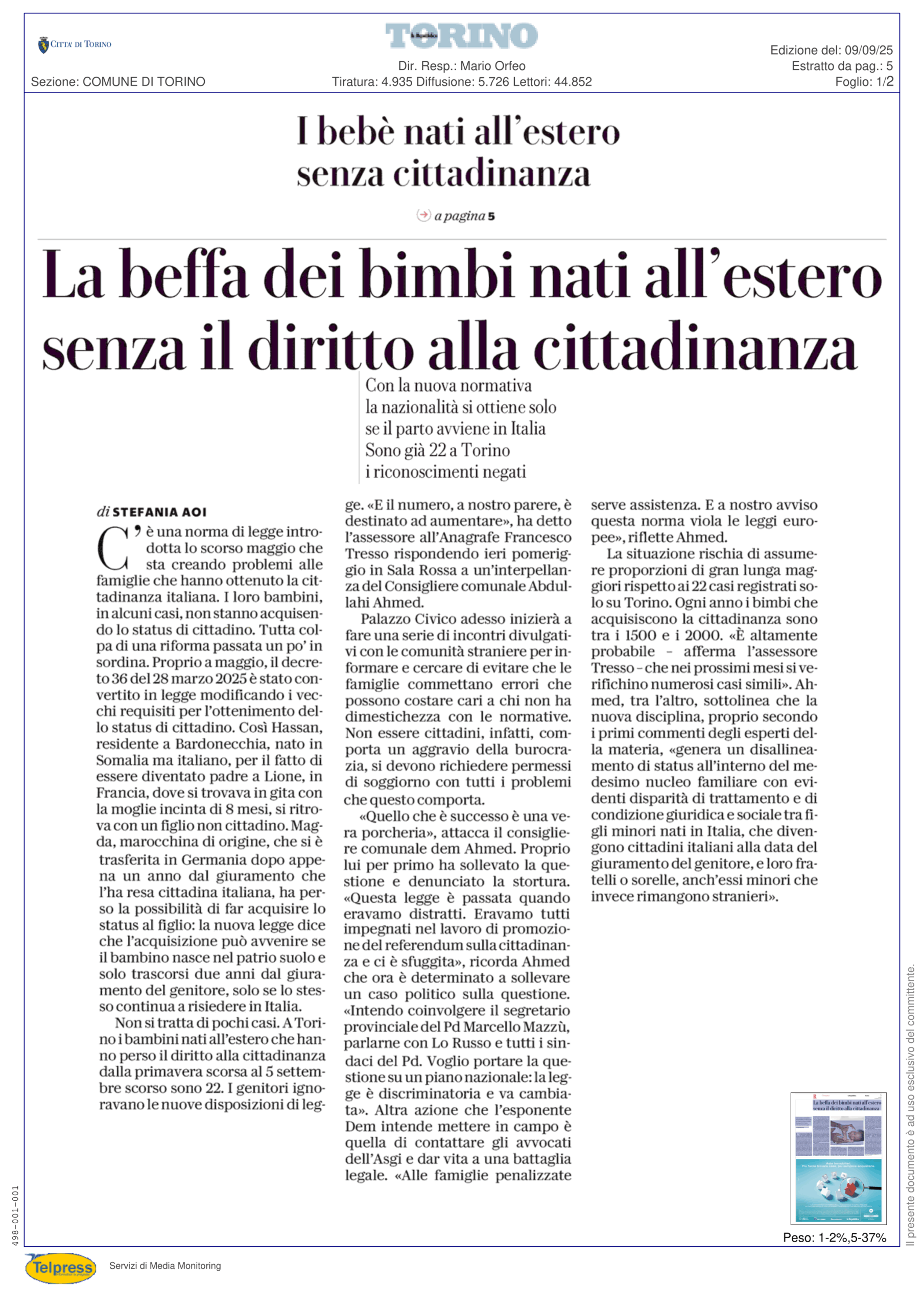 (Repubblica-Edizione del: 09-09-25)la beffa dei bambini nati all'estero(p1-2)